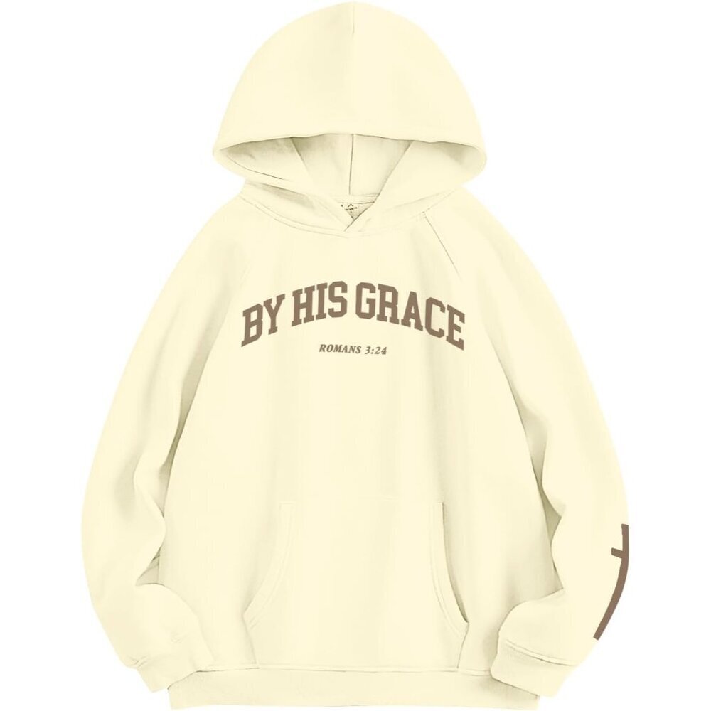 Christian Sweatshirt by His Grace Letter Print Hoodie Bible Pullover Large